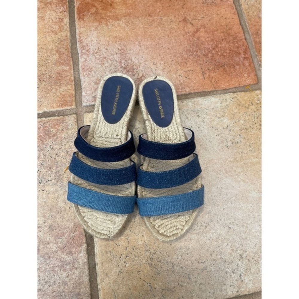 Saks Fifth Ave denim 3 strap espadrille sandal size 6